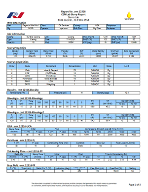 Cementing Lab Report | CEMLab Screenshot