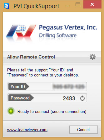 Screenshot: How to provide us your ID and password to start the remote session | PVI Technical Support