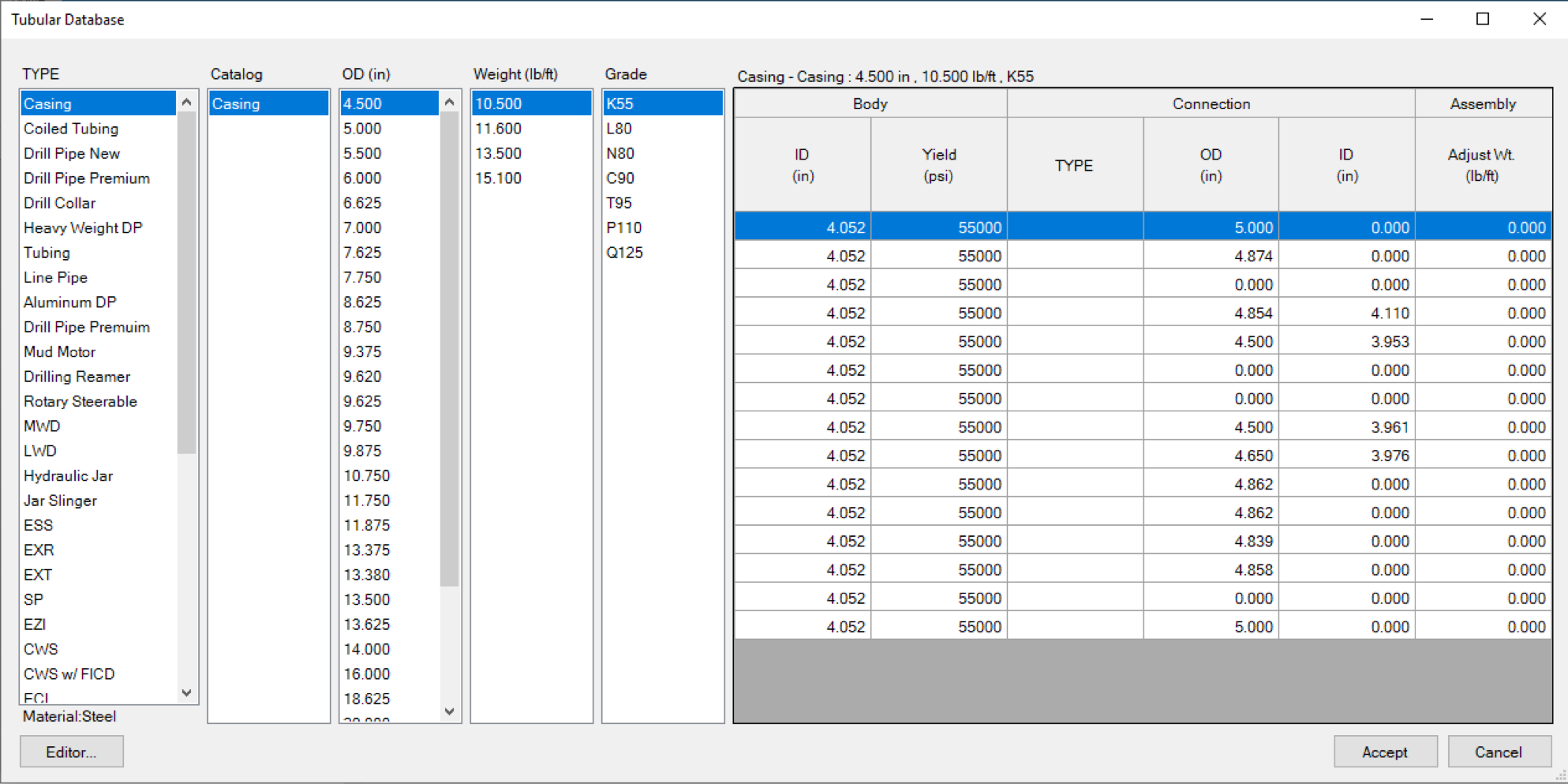 Tubular Database